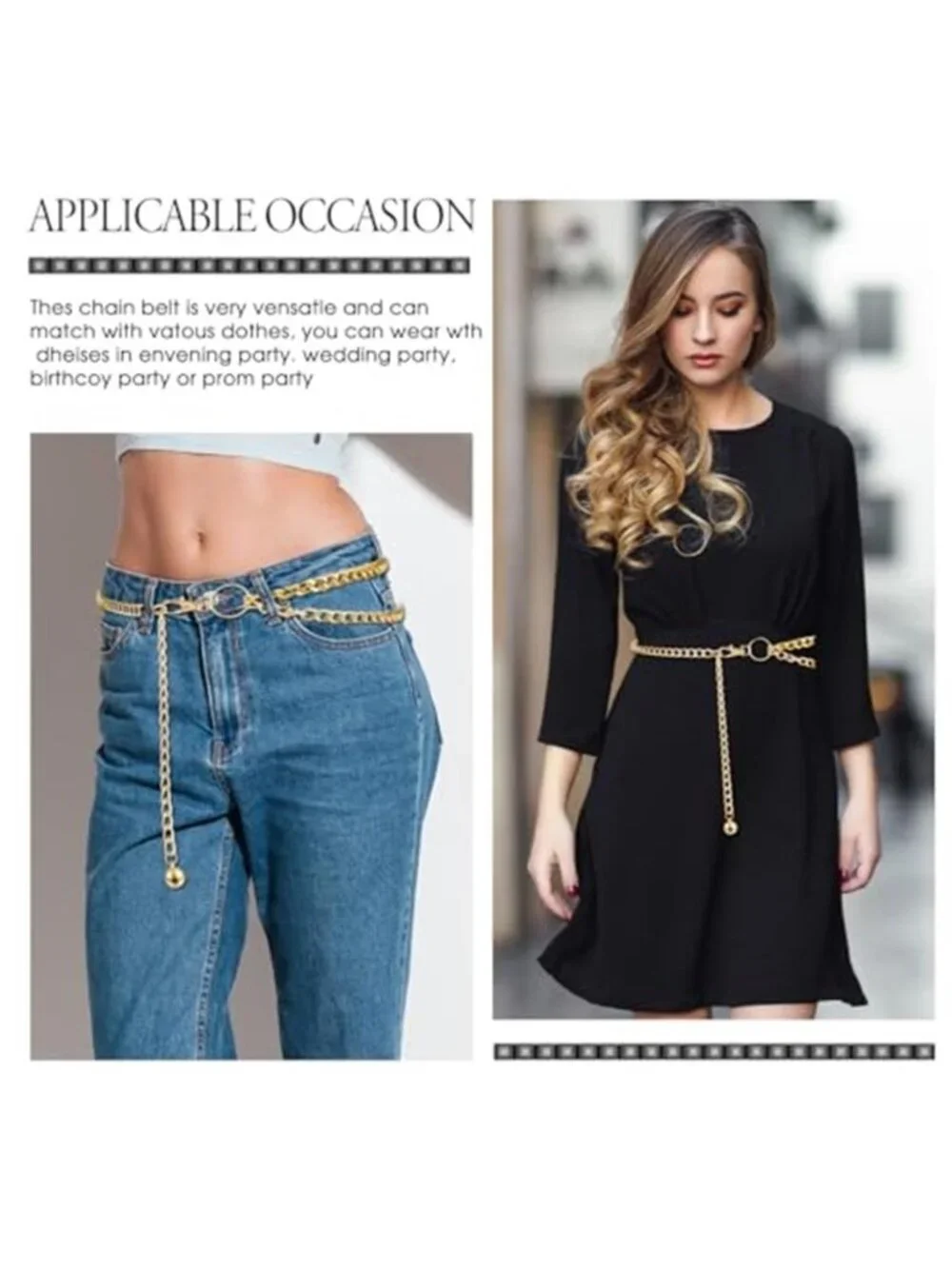 Women's Chain Belt, Multilayer Waist Belt Adjustable Metal Decorative